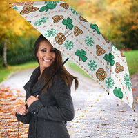 Ireland Christmas Umbrella with Celtic Knot Shamrock and Tricolor Holiday Pattern - Wonder Print Shop
