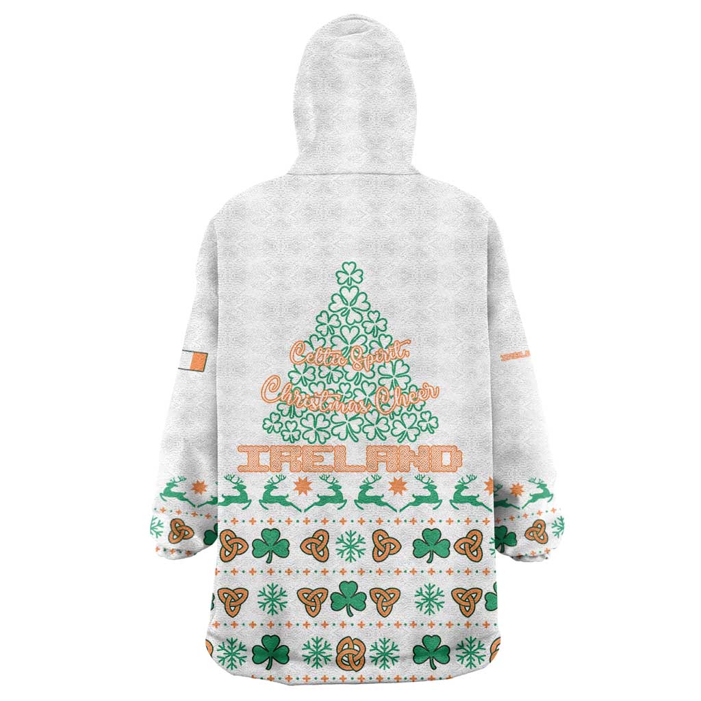 Ireland Christmas Wearable Blanket Hoodie with Celtic Knot Shamrock and Tricolor Holiday Pattern - Wonder Print Shop