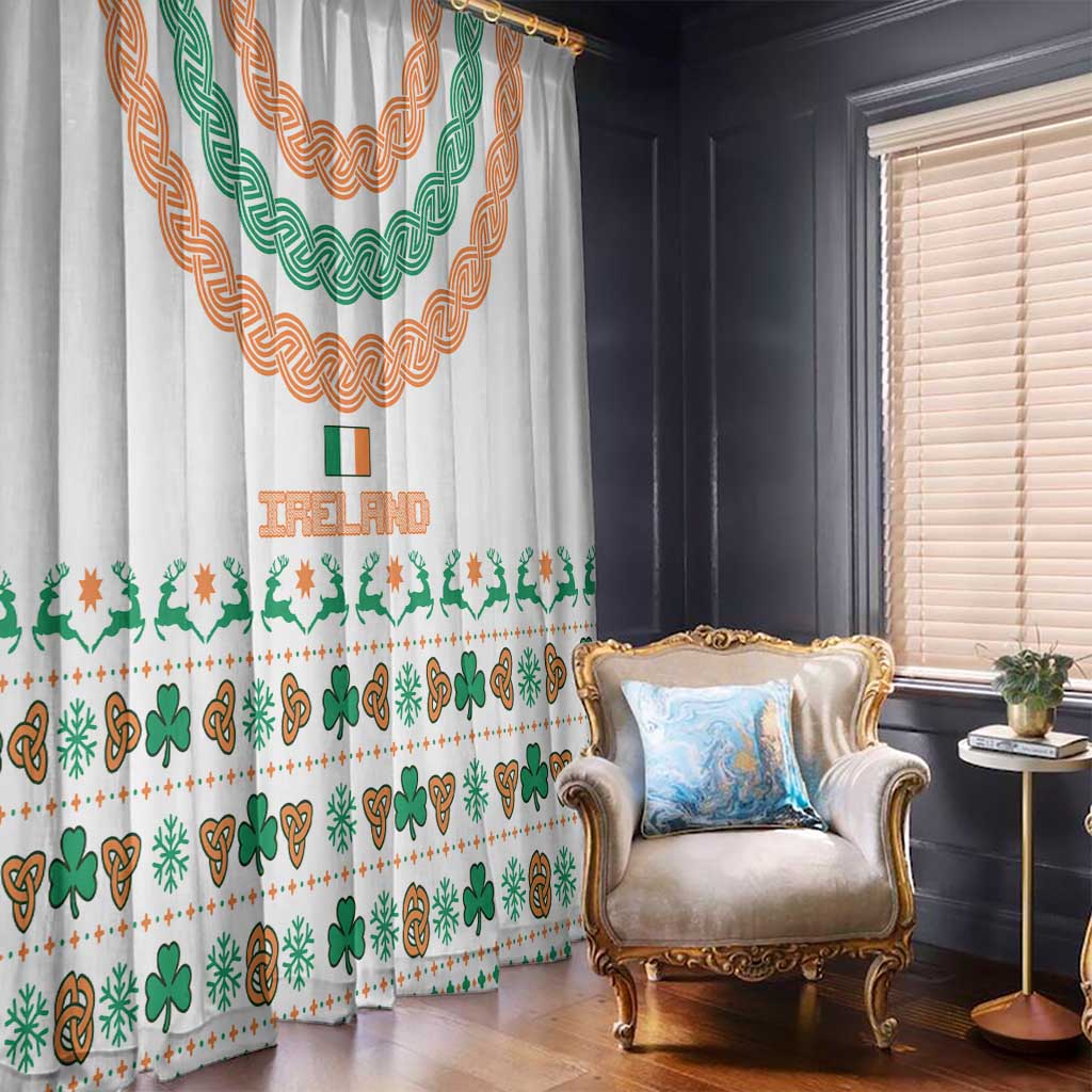 Ireland Christmas Window Curtain with Celtic Knot Shamrock and Tricolor Holiday Pattern - Wonder Print Shop