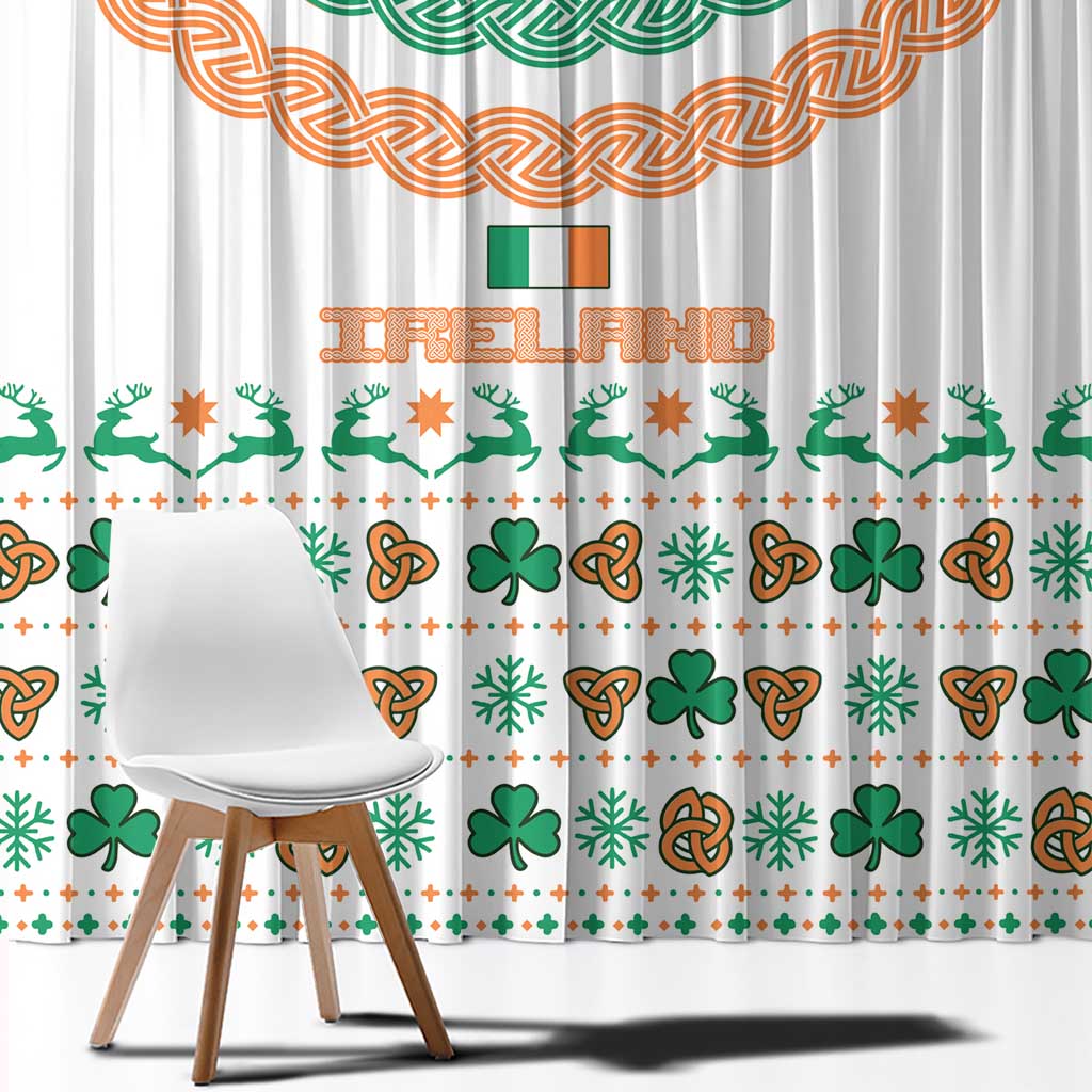 Ireland Christmas Window Curtain with Celtic Knot Shamrock and Tricolor Holiday Pattern - Wonder Print Shop