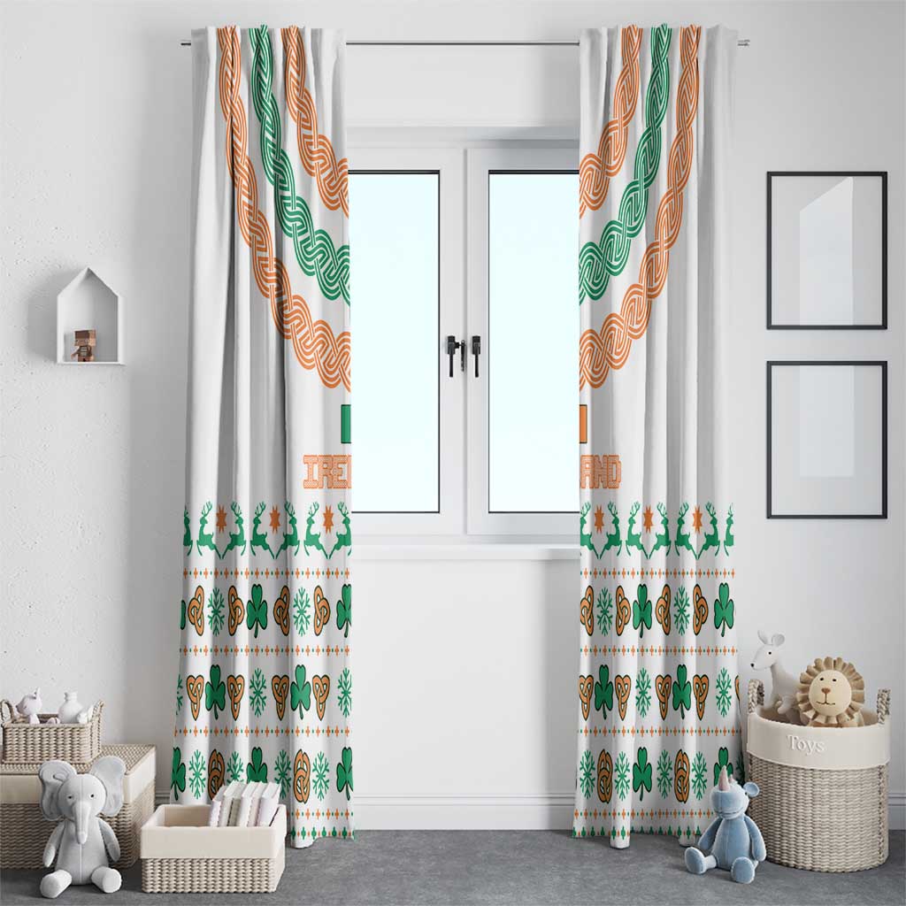 Ireland Christmas Window Curtain with Celtic Knot Shamrock and Tricolor Holiday Pattern - Wonder Print Shop