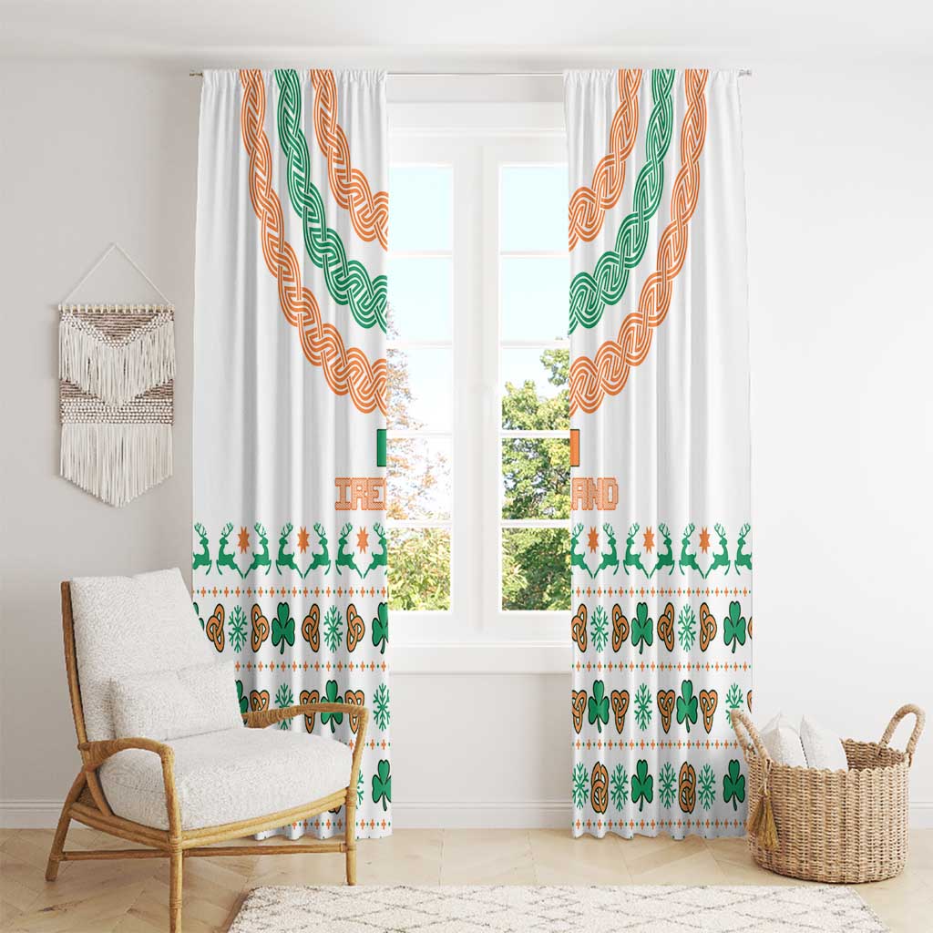 Ireland Christmas Window Curtain with Celtic Knot Shamrock and Tricolor Holiday Pattern - Wonder Print Shop