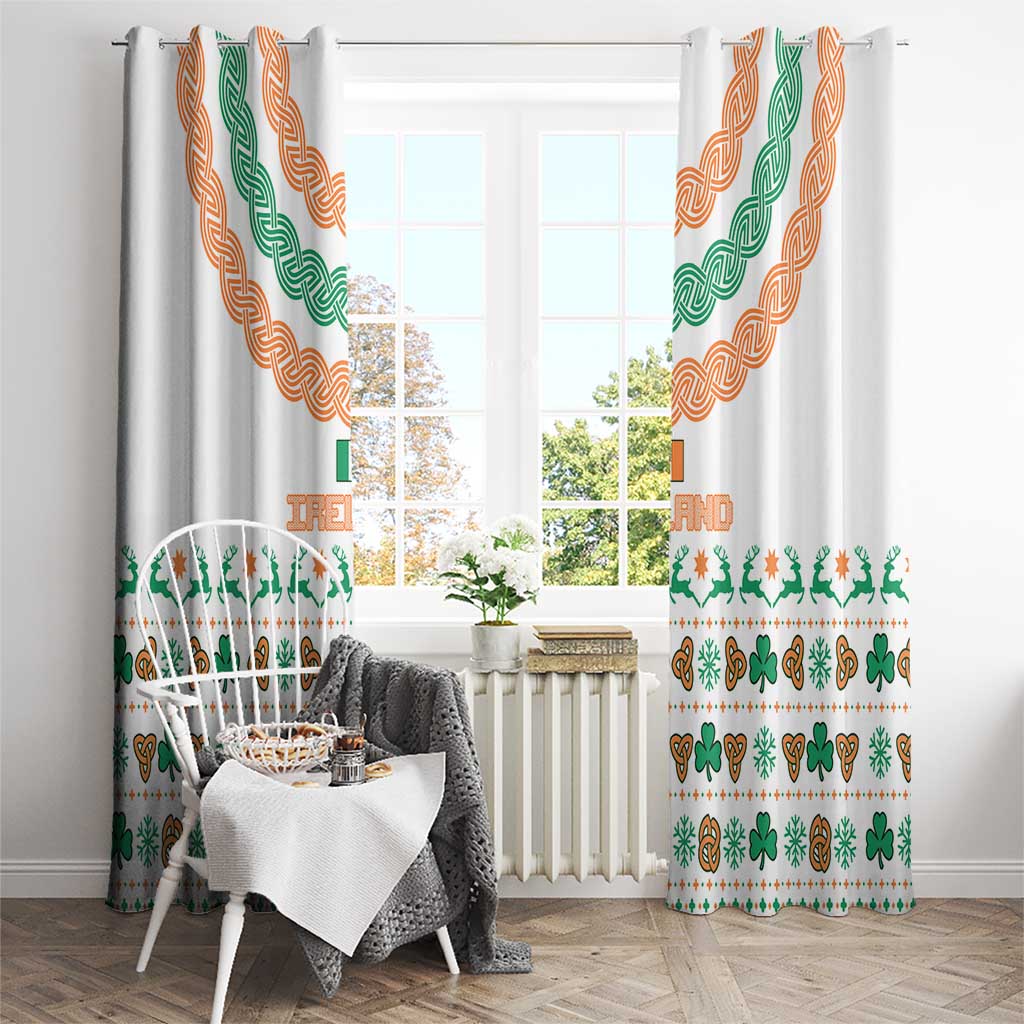Ireland Christmas Window Curtain with Celtic Knot Shamrock and Tricolor Holiday Pattern - Wonder Print Shop