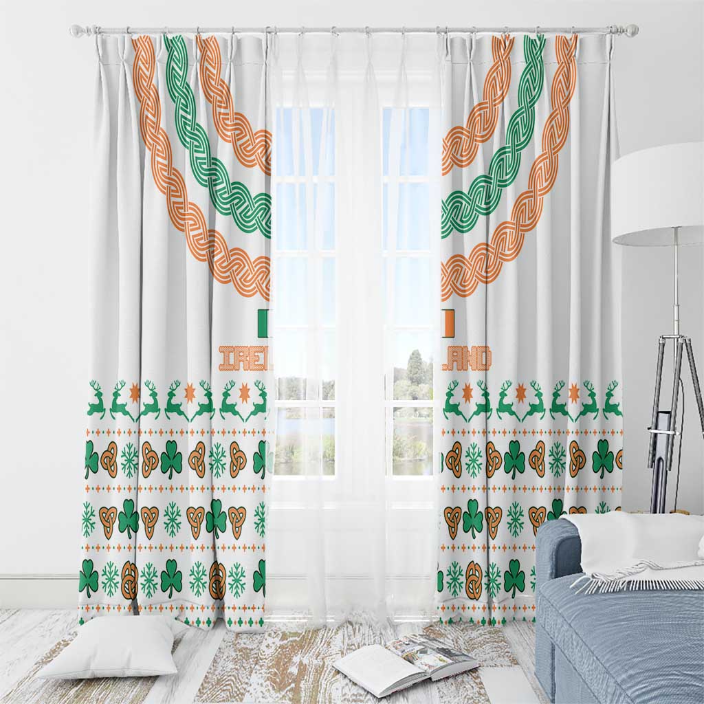 Ireland Christmas Window Curtain with Celtic Knot Shamrock and Tricolor Holiday Pattern - Wonder Print Shop