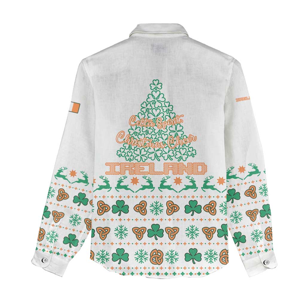 Ireland Christmas Women Casual Shirt with Celtic Knot Shamrock and Tricolor Holiday Pattern - Wonder Print Shop