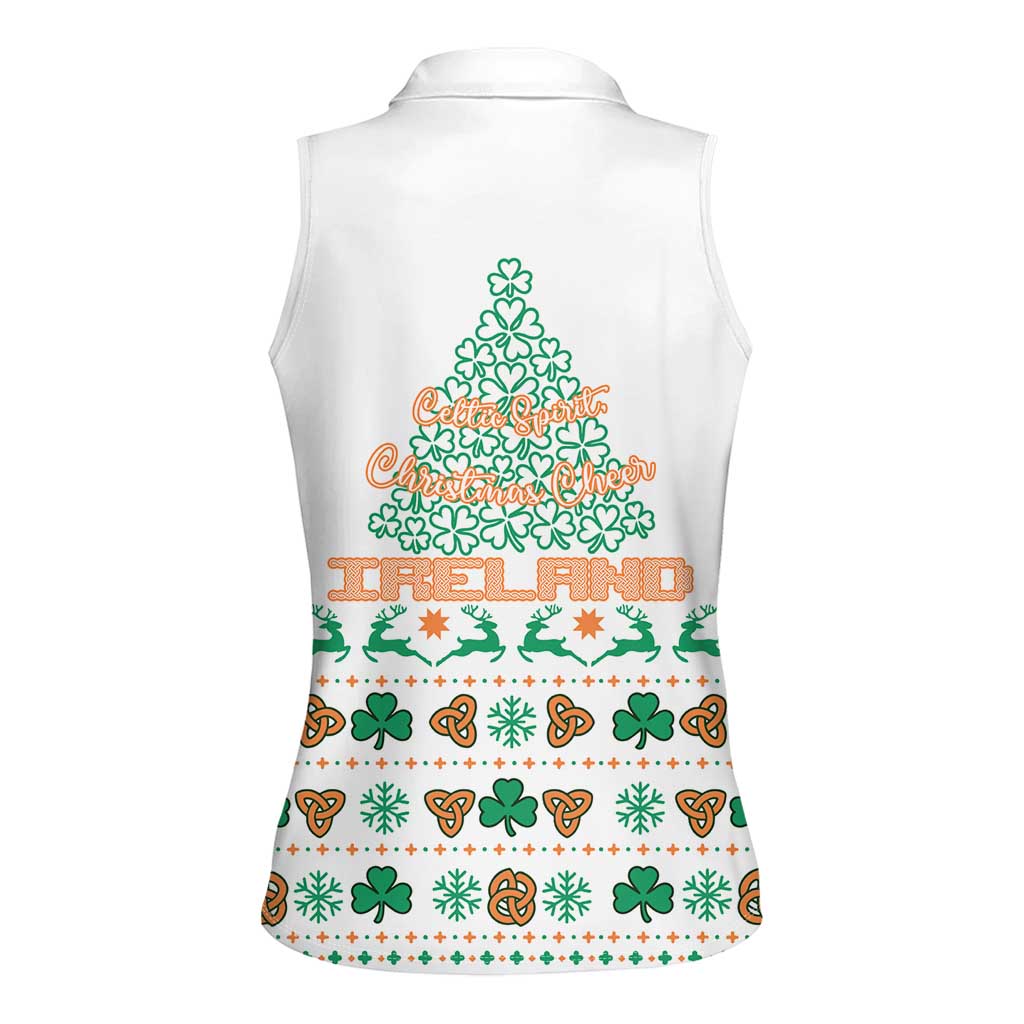Ireland Christmas Women Sleeveless Polo Shirt with Celtic Knot Shamrock and Tricolor Holiday Pattern - Wonder Print Shop