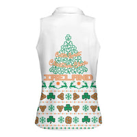 Ireland Christmas Women Sleeveless Polo Shirt with Celtic Knot Shamrock and Tricolor Holiday Pattern - Wonder Print Shop