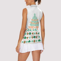 Ireland Christmas Women Sleeveless Polo Shirt with Celtic Knot Shamrock and Tricolor Holiday Pattern - Wonder Print Shop