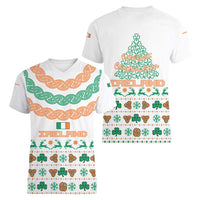 Ireland Christmas Women V-Neck T-Shirt with Celtic Knot Shamrock and Tricolor Holiday Pattern - Wonder Print Shop