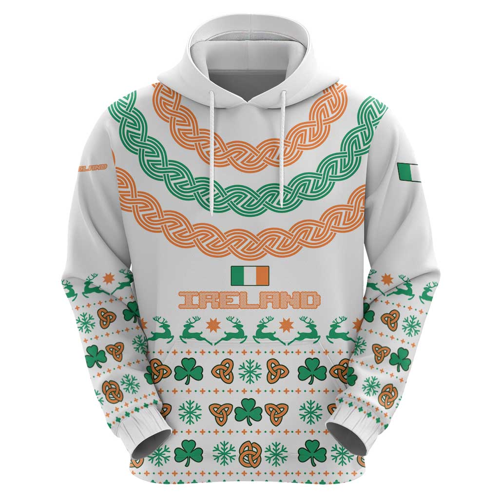 Ireland Christmas Zip Hoodie with Celtic Knot Shamrock and Tricolor Holiday Pattern - Wonder Print Shop