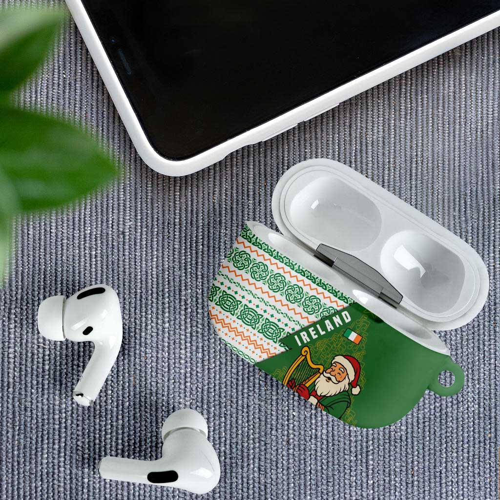 Ireland Christmas AirPods Case with Celtic Harp Santa and Green Holiday Pattern - Wonder Print Shop