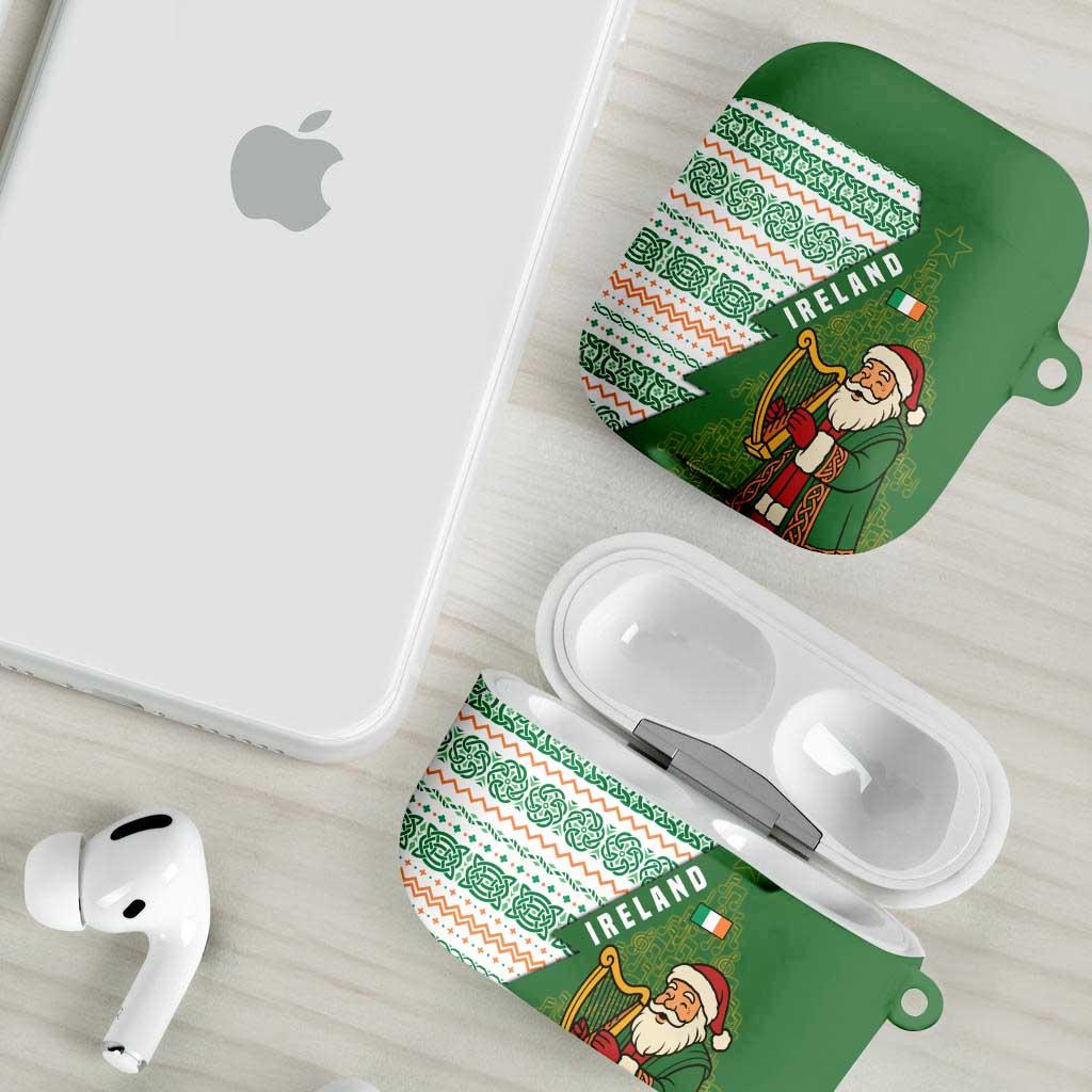 Ireland Christmas AirPods Case with Celtic Harp Santa and Green Holiday Pattern - Wonder Print Shop