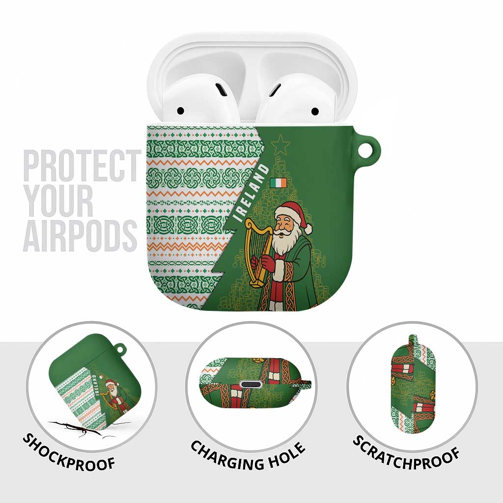 Ireland Christmas AirPods Case with Celtic Harp Santa and Green Holiday Pattern - Wonder Print Shop