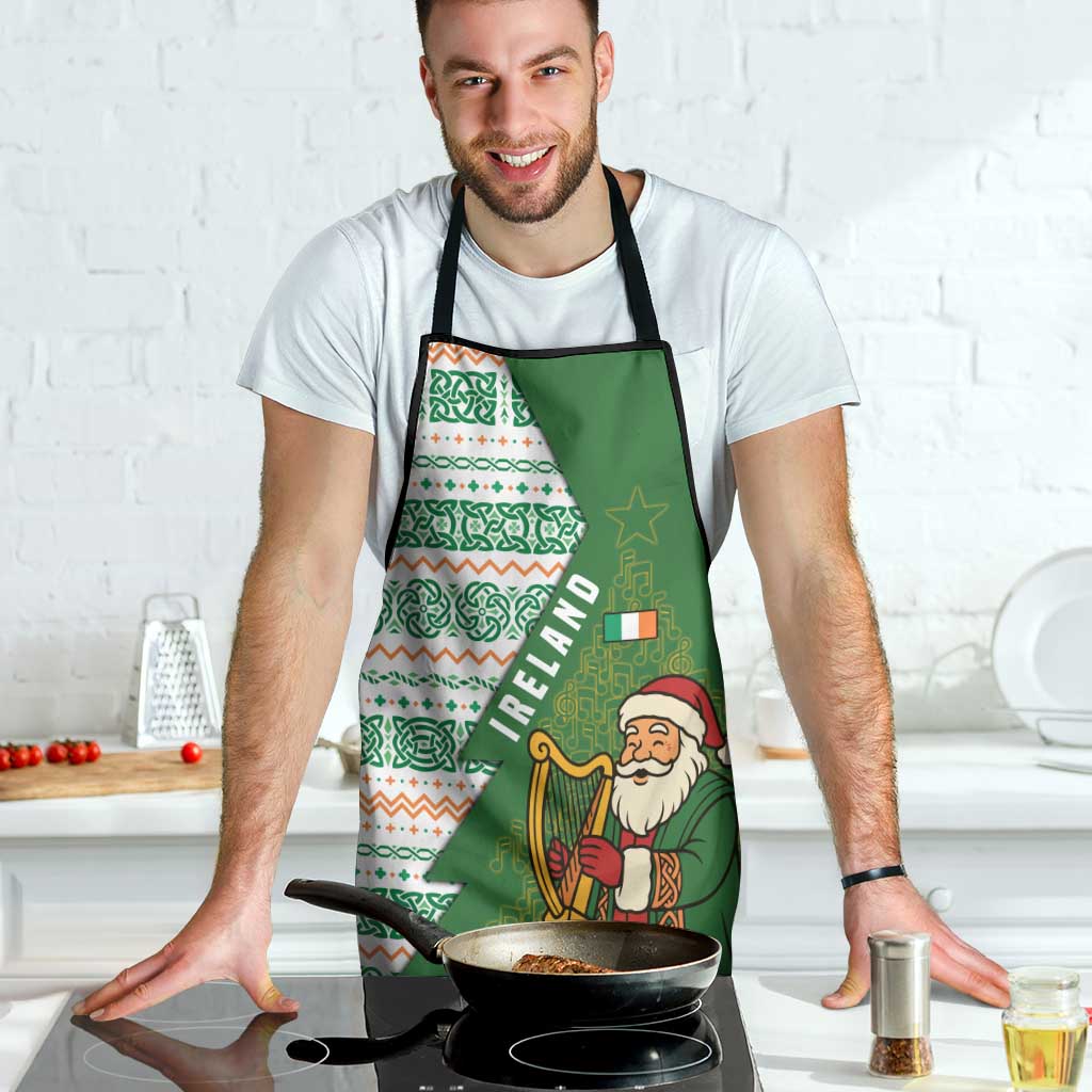 Ireland Christmas Apron with Celtic Harp Santa and Green Holiday Pattern - Wonder Print Shop