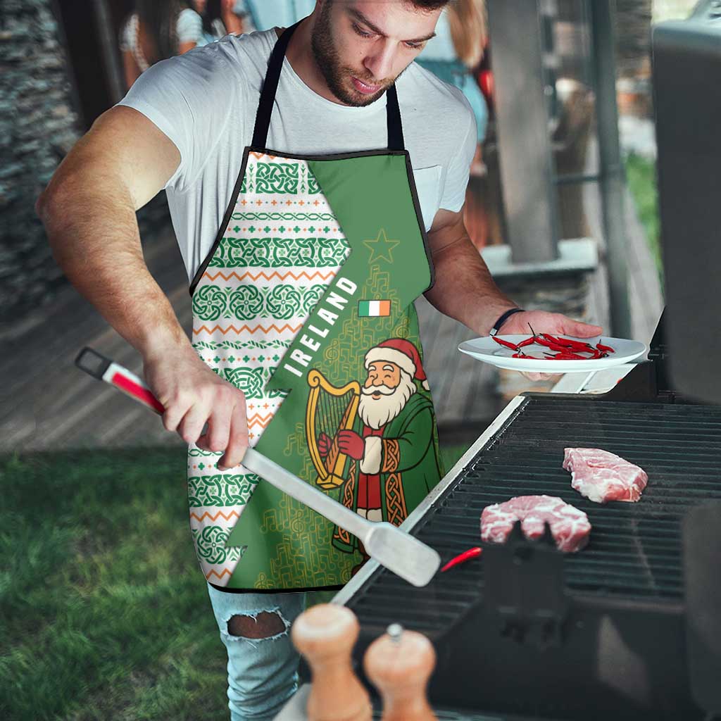 Ireland Christmas Apron with Celtic Harp Santa and Green Holiday Pattern - Wonder Print Shop