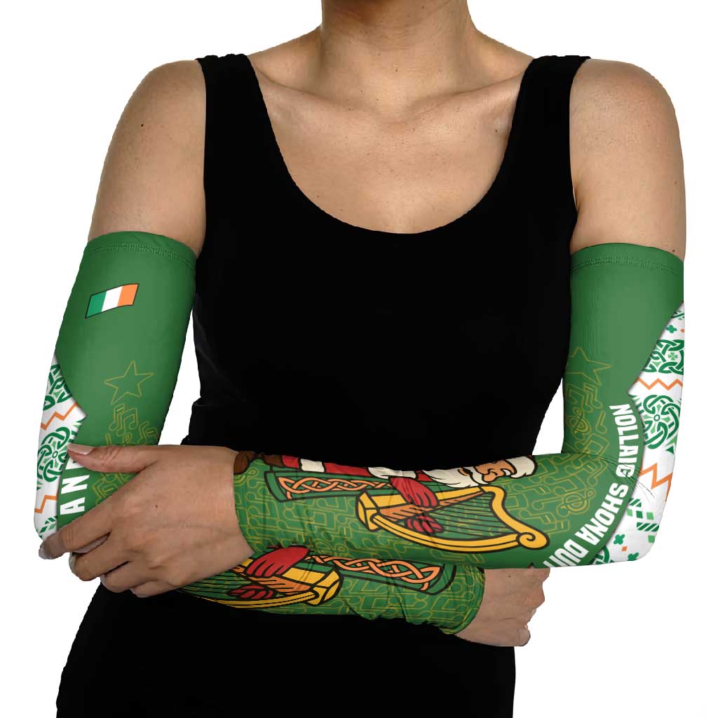 Ireland Christmas Arm Sleeves with Celtic Harp Santa and Green Holiday Pattern - Wonder Print Shop