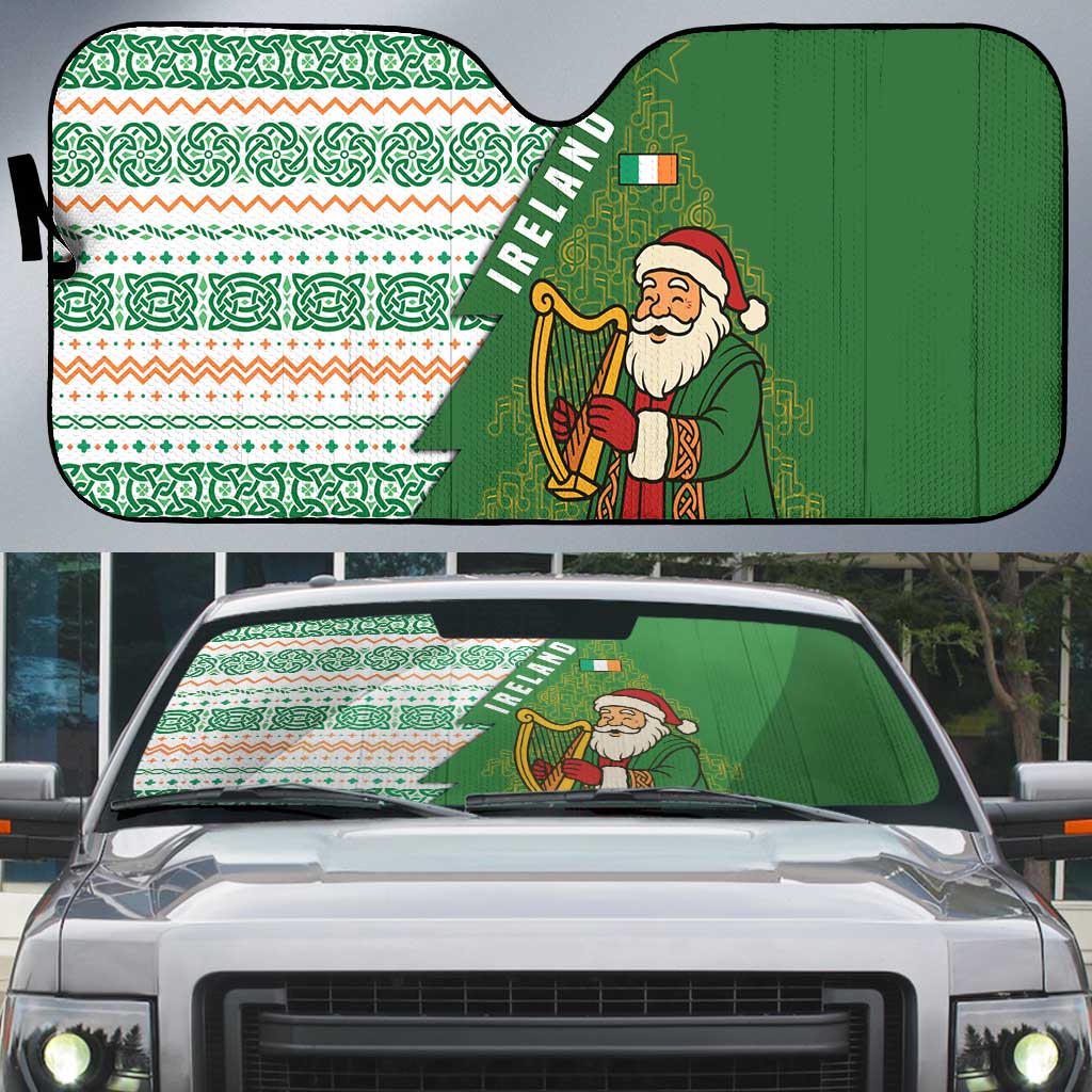 Ireland Christmas Auto Sun Shade with Celtic Harp Santa and Green Holiday Pattern - Wonder Print Shop