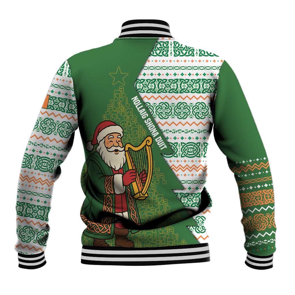 Ireland Christmas Baseball Jacket with Celtic Harp Santa and Green Holiday Pattern - Wonder Print Shop