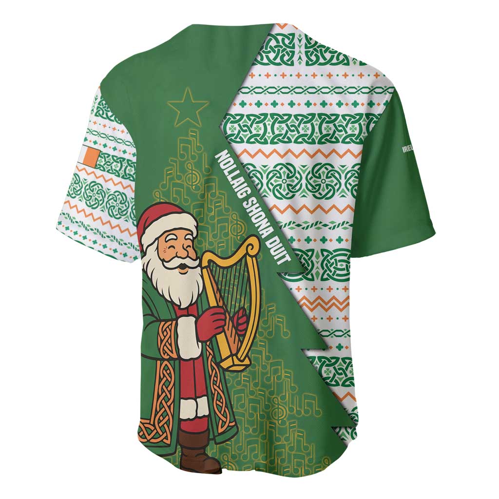 Ireland Christmas Baseball Jersey with Celtic Harp Santa and Green Holiday Pattern - Wonder Print Shop