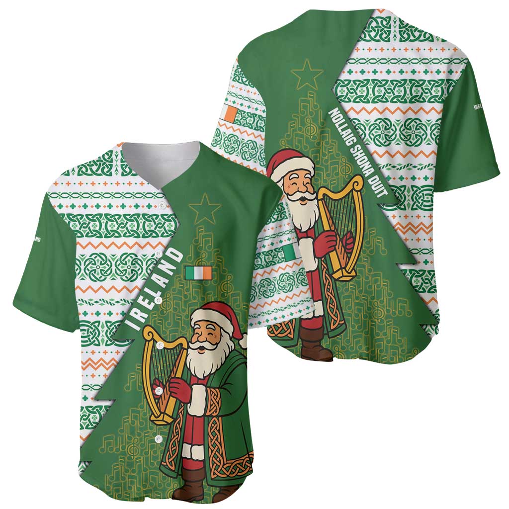 Ireland Christmas Baseball Jersey with Celtic Harp Santa and Green Holiday Pattern - Wonder Print Shop