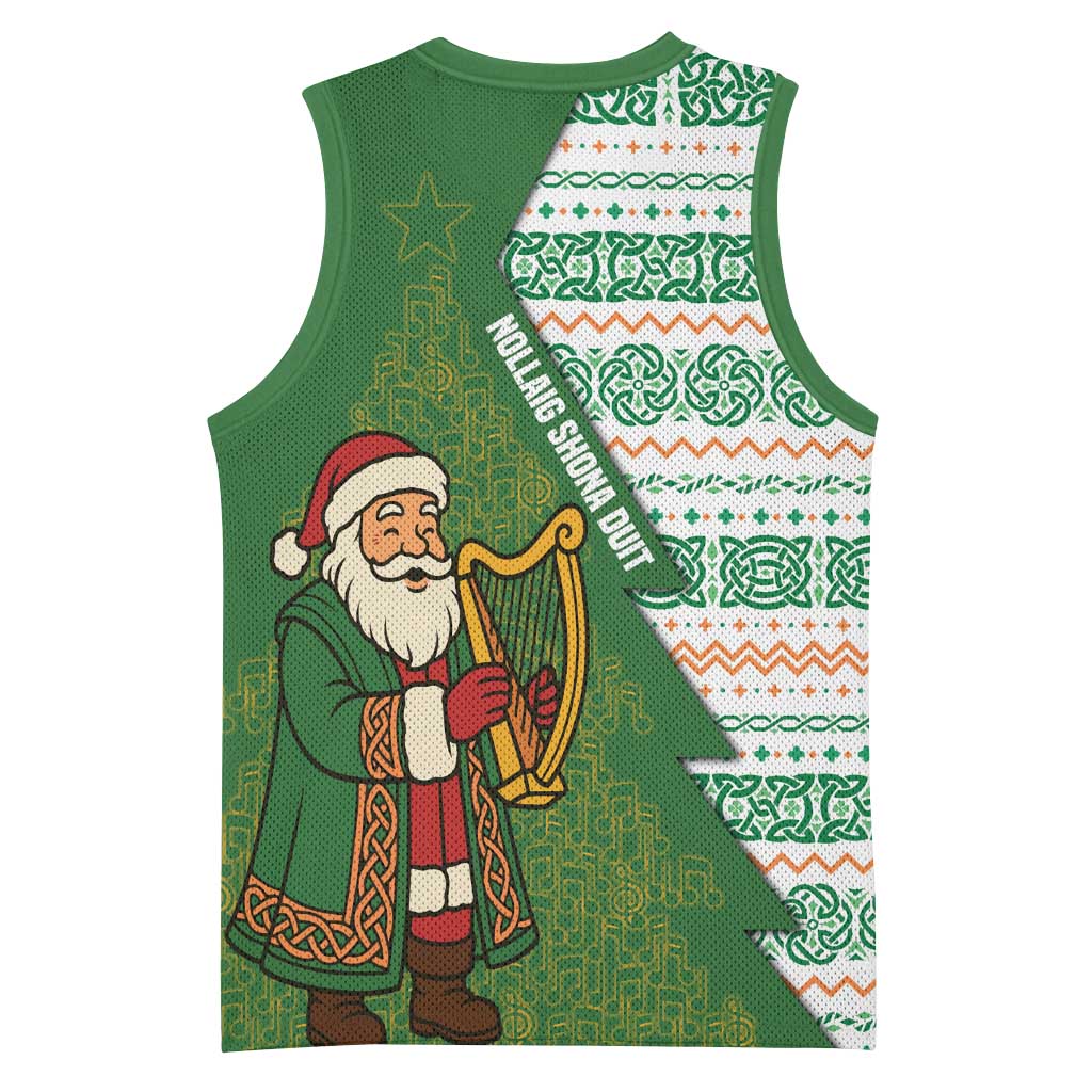 Ireland Christmas Basketball Jersey with Celtic Harp Santa and Green Holiday Pattern - Wonder Print Shop