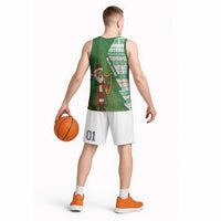 Ireland Christmas Basketball Jersey with Celtic Harp Santa and Green Holiday Pattern - Wonder Print Shop