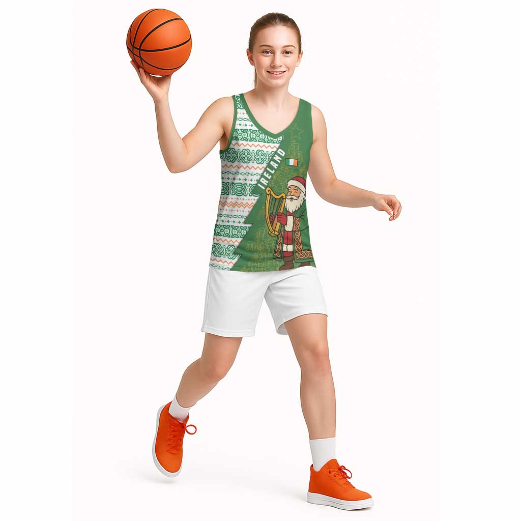 Ireland Christmas Basketball Jersey with Celtic Harp Santa and Green Holiday Pattern - Wonder Print Shop