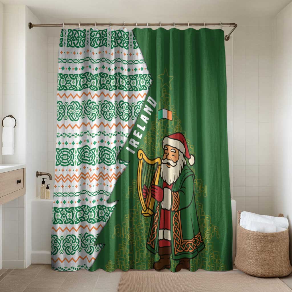 Ireland Christmas Bathroom Set with Celtic Harp Santa and Green Holiday Pattern - Wonder Print Shop