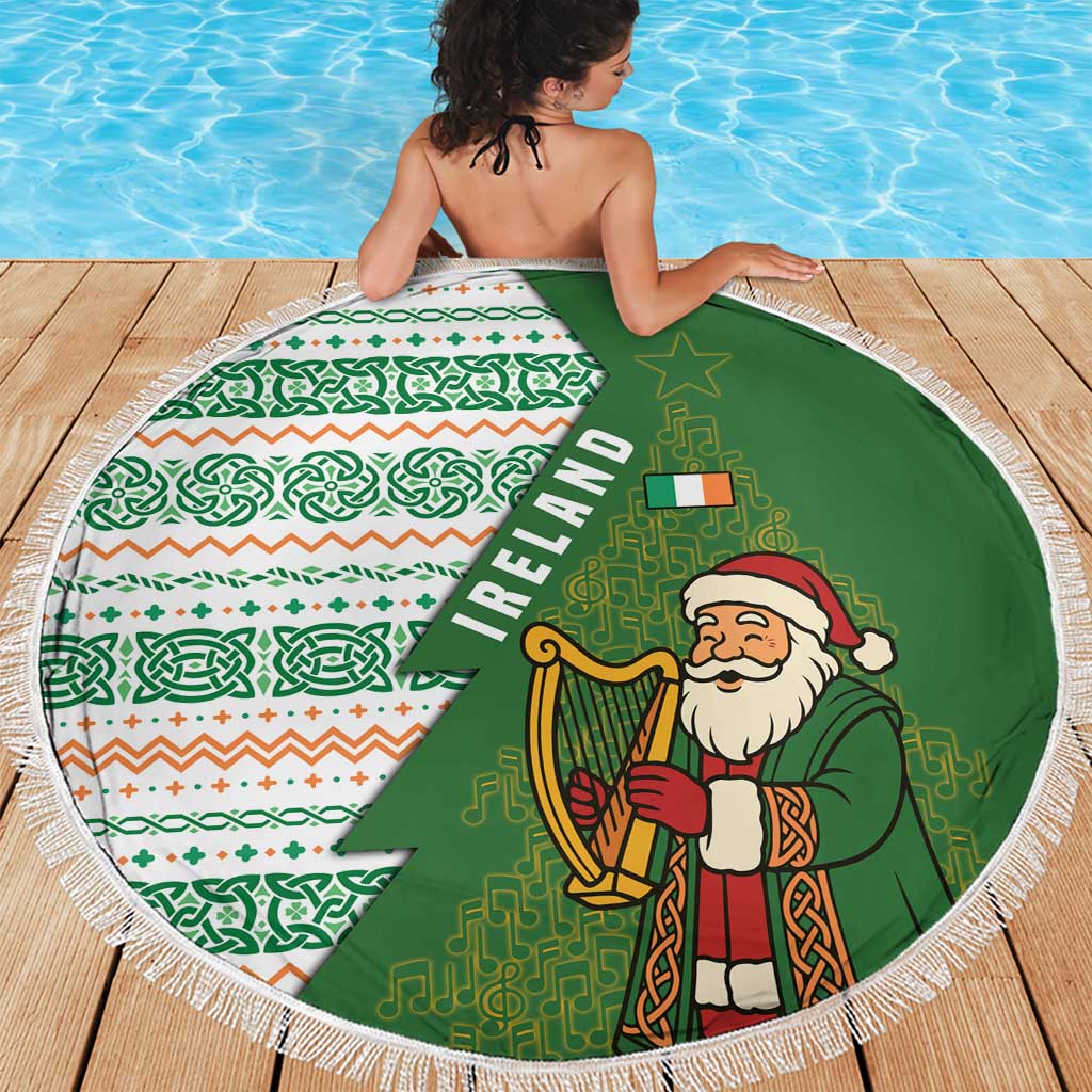 Ireland Christmas Beach Blanket with Celtic Harp Santa and Green Holiday Pattern - Wonder Print Shop