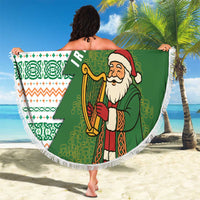 Ireland Christmas Beach Blanket with Celtic Harp Santa and Green Holiday Pattern - Wonder Print Shop