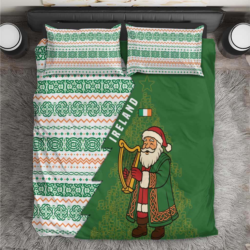 Ireland Christmas Bedding Set with Celtic Harp Santa and Green Holiday Pattern - Wonder Print Shop