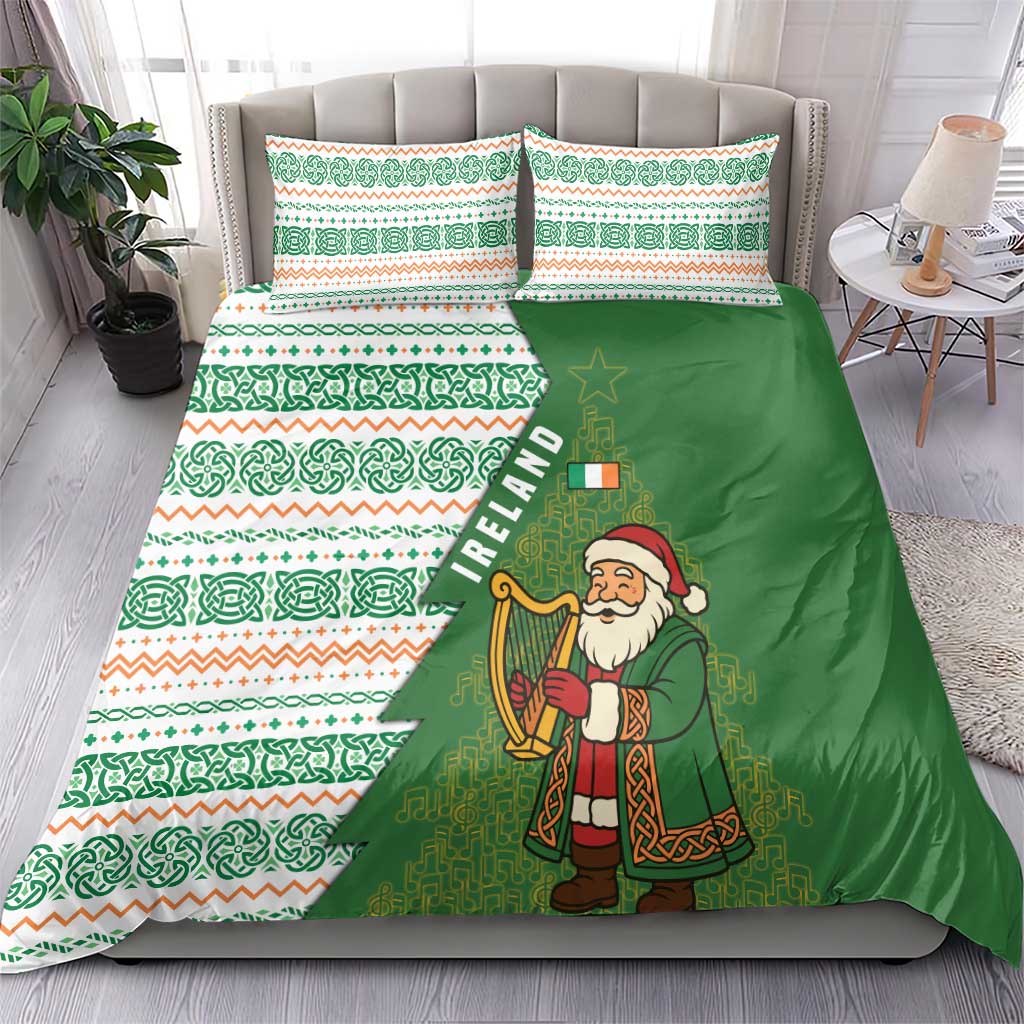 Ireland Christmas Bedding Set with Celtic Harp Santa and Green Holiday Pattern - Wonder Print Shop