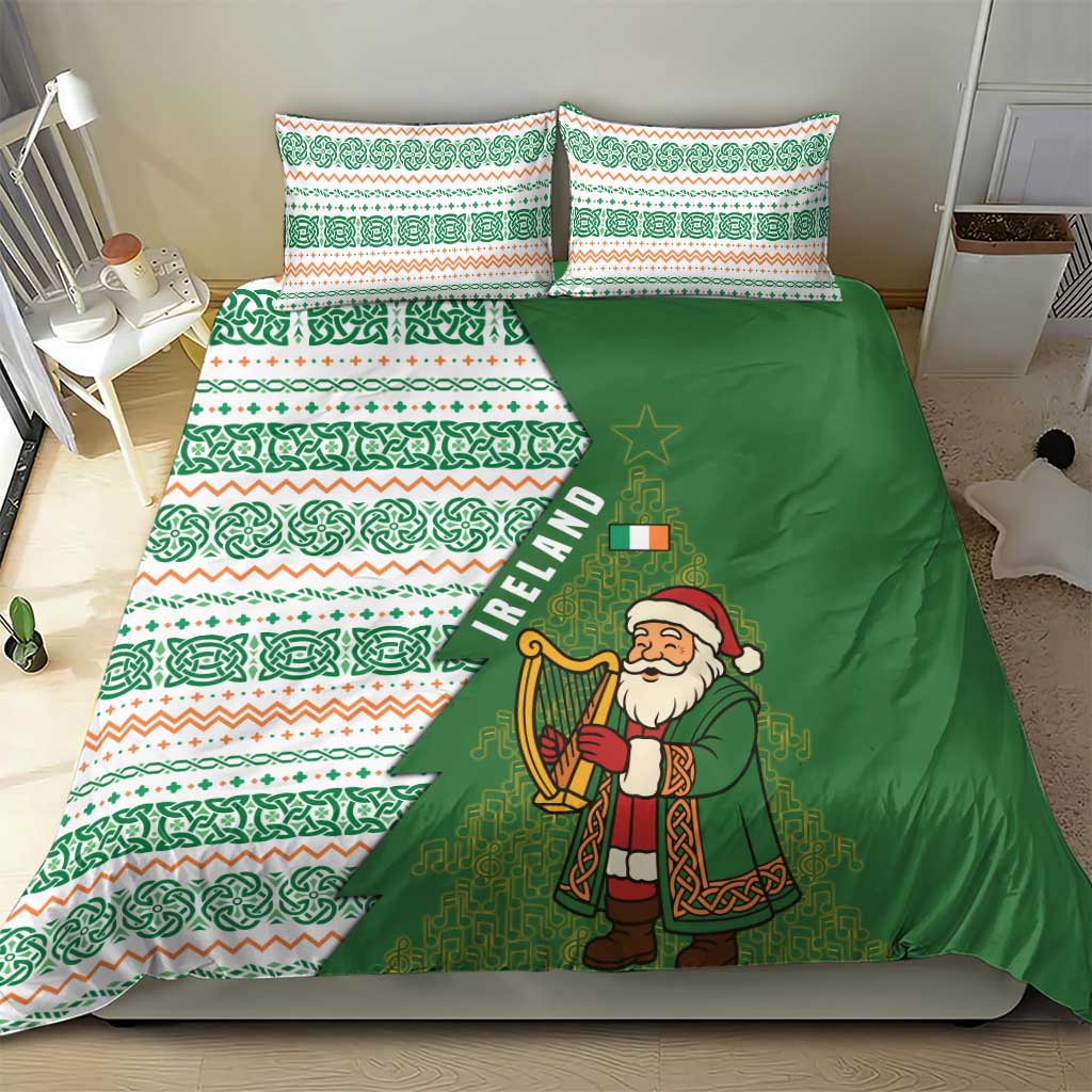 Ireland Christmas Bedding Set with Celtic Harp Santa and Green Holiday Pattern - Wonder Print Shop