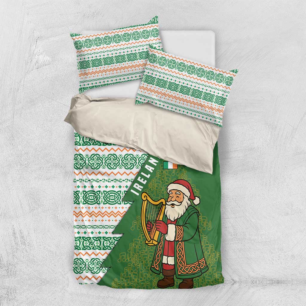 Ireland Christmas Bedding Set with Celtic Harp Santa and Green Holiday Pattern - Wonder Print Shop