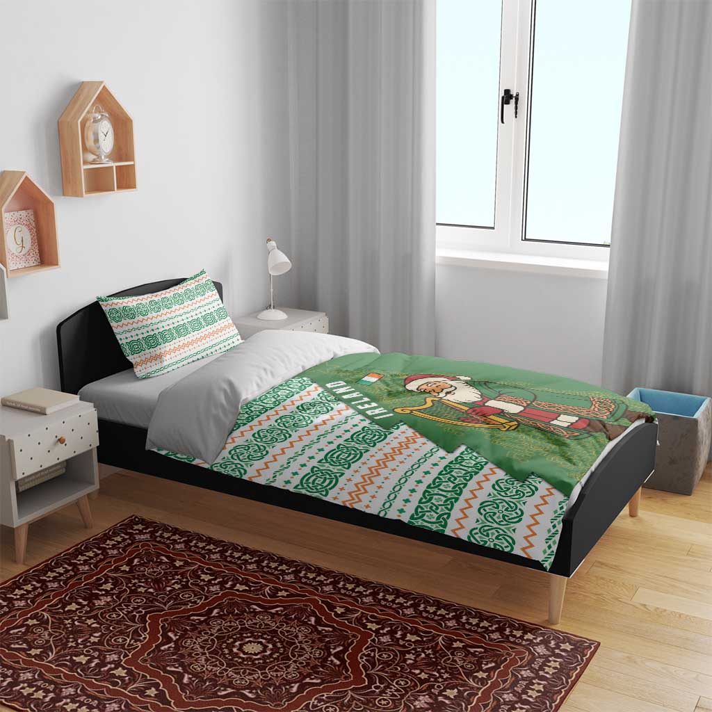 Ireland Christmas Bedding Set with Celtic Harp Santa and Green Holiday Pattern - Wonder Print Shop
