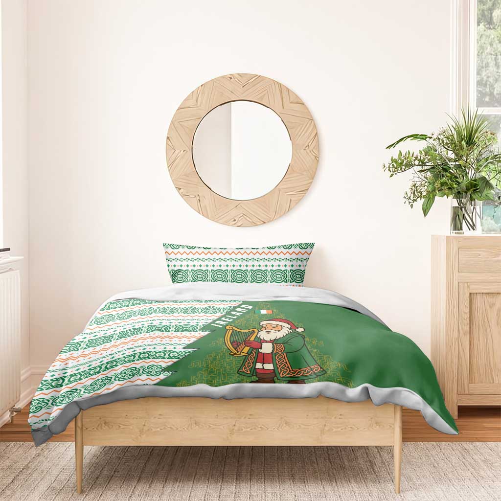 Ireland Christmas Bedding Set with Celtic Harp Santa and Green Holiday Pattern - Wonder Print Shop