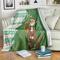 Ireland Christmas Blanket with Celtic Harp Santa and Green Holiday Pattern - Wonder Print Shop