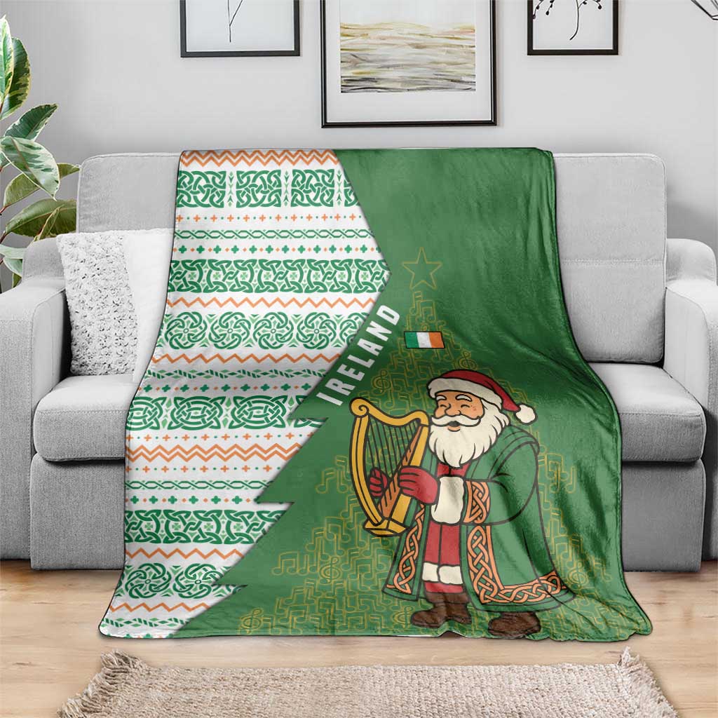 Ireland Christmas Blanket with Celtic Harp Santa and Green Holiday Pattern - Wonder Print Shop