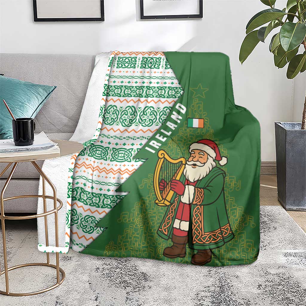 Ireland Christmas Blanket with Celtic Harp Santa and Green Holiday Pattern - Wonder Print Shop