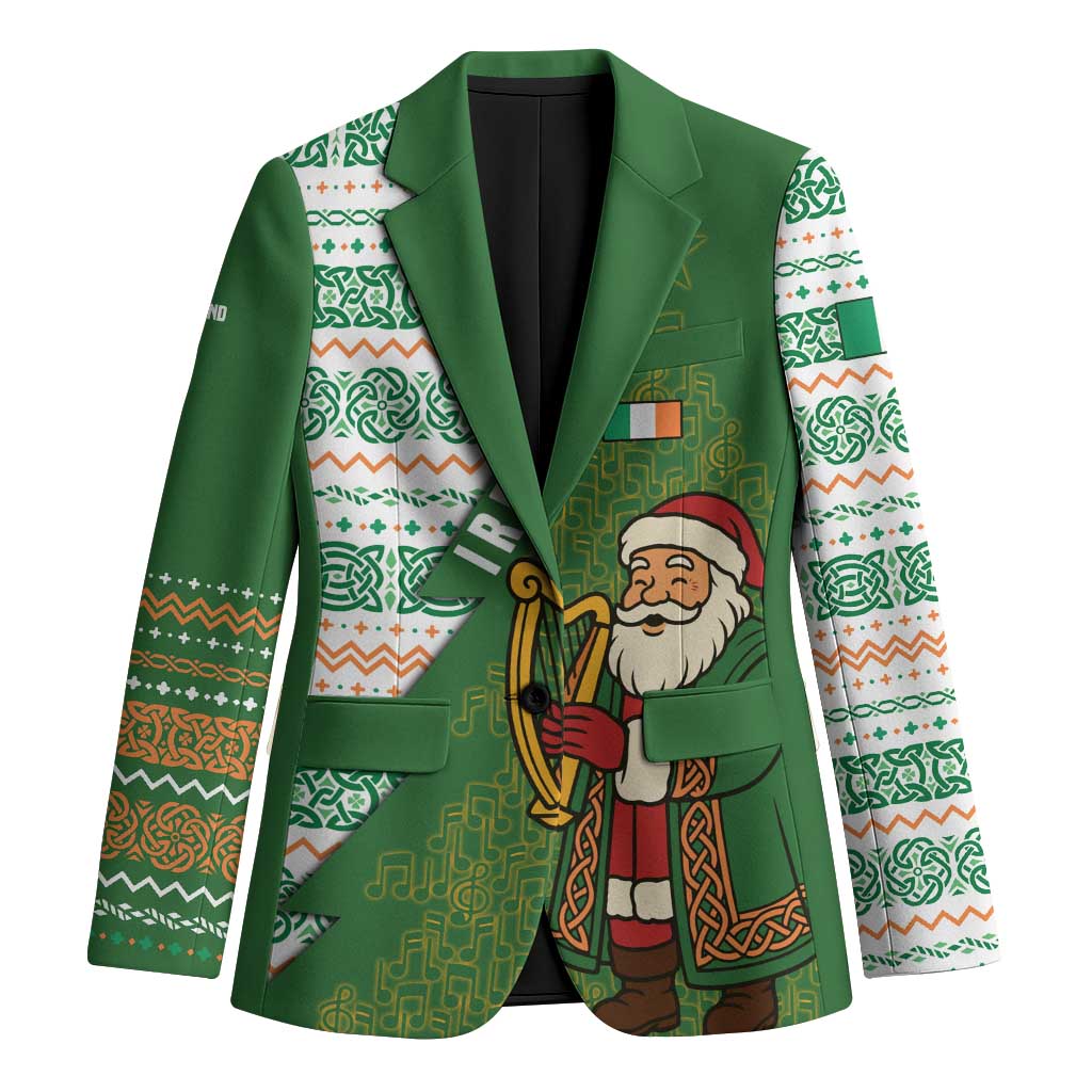 Ireland Christmas Blazer with Celtic Harp Santa and Green Holiday Pattern - Wonder Print Shop