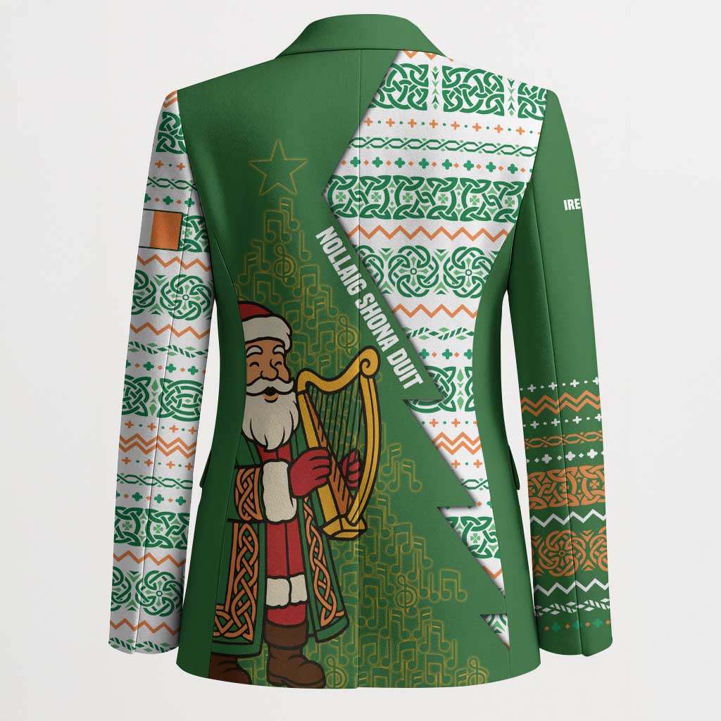 Ireland Christmas Blazer with Celtic Harp Santa and Green Holiday Pattern - Wonder Print Shop