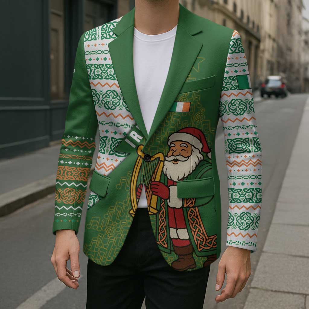 Ireland Christmas Blazer with Celtic Harp Santa and Green Holiday Pattern - Wonder Print Shop