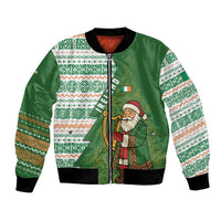 Ireland Christmas Bomber Jacket with Celtic Harp Santa and Green Holiday Pattern - Wonder Print Shop