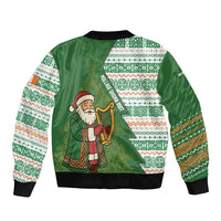 Ireland Christmas Bomber Jacket with Celtic Harp Santa and Green Holiday Pattern - Wonder Print Shop