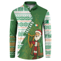 Ireland Christmas Button Sweatshirt with Celtic Harp Santa and Green Holiday Pattern - Wonder Print Shop