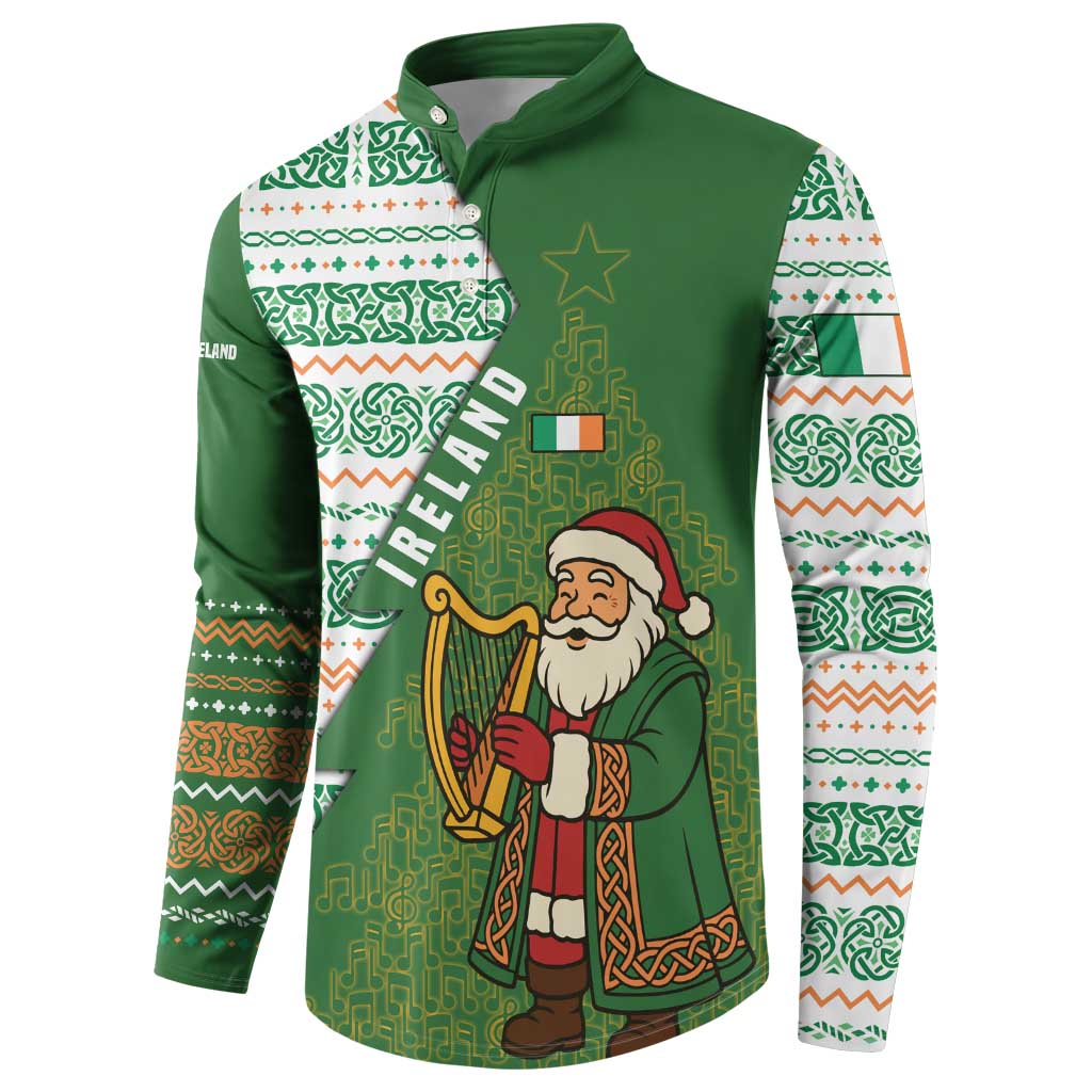 Ireland Christmas Button Sweatshirt with Celtic Harp Santa and Green Holiday Pattern - Wonder Print Shop
