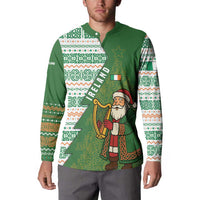 Ireland Christmas Button Sweatshirt with Celtic Harp Santa and Green Holiday Pattern - Wonder Print Shop