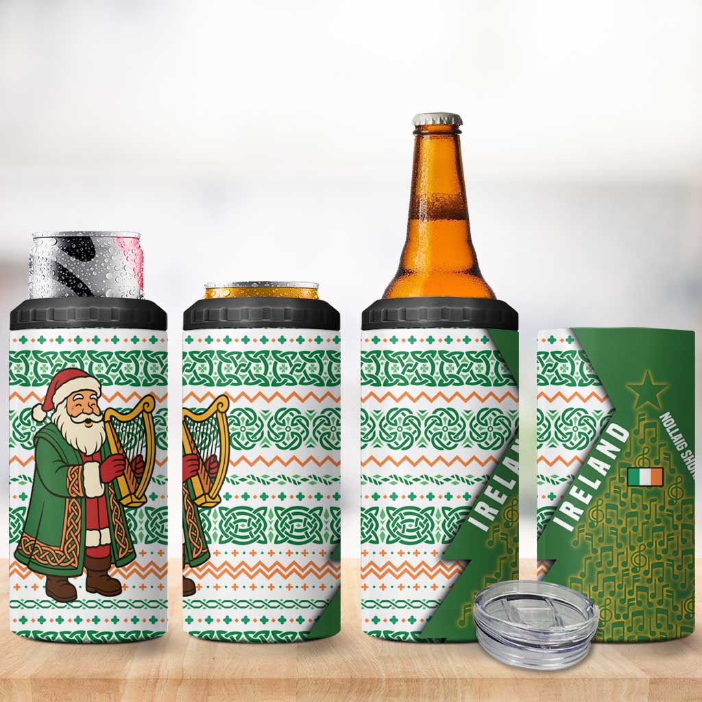 Ireland Christmas 4 in 1 Can Cooler Tumbler with Celtic Harp Santa and Green Holiday Pattern - Wonder Print Shop