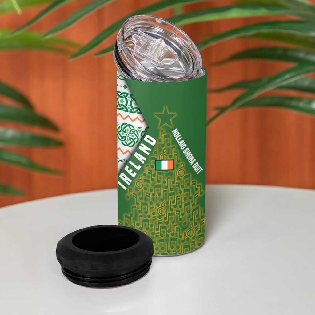 Ireland Christmas 4 in 1 Can Cooler Tumbler with Celtic Harp Santa and Green Holiday Pattern - Wonder Print Shop