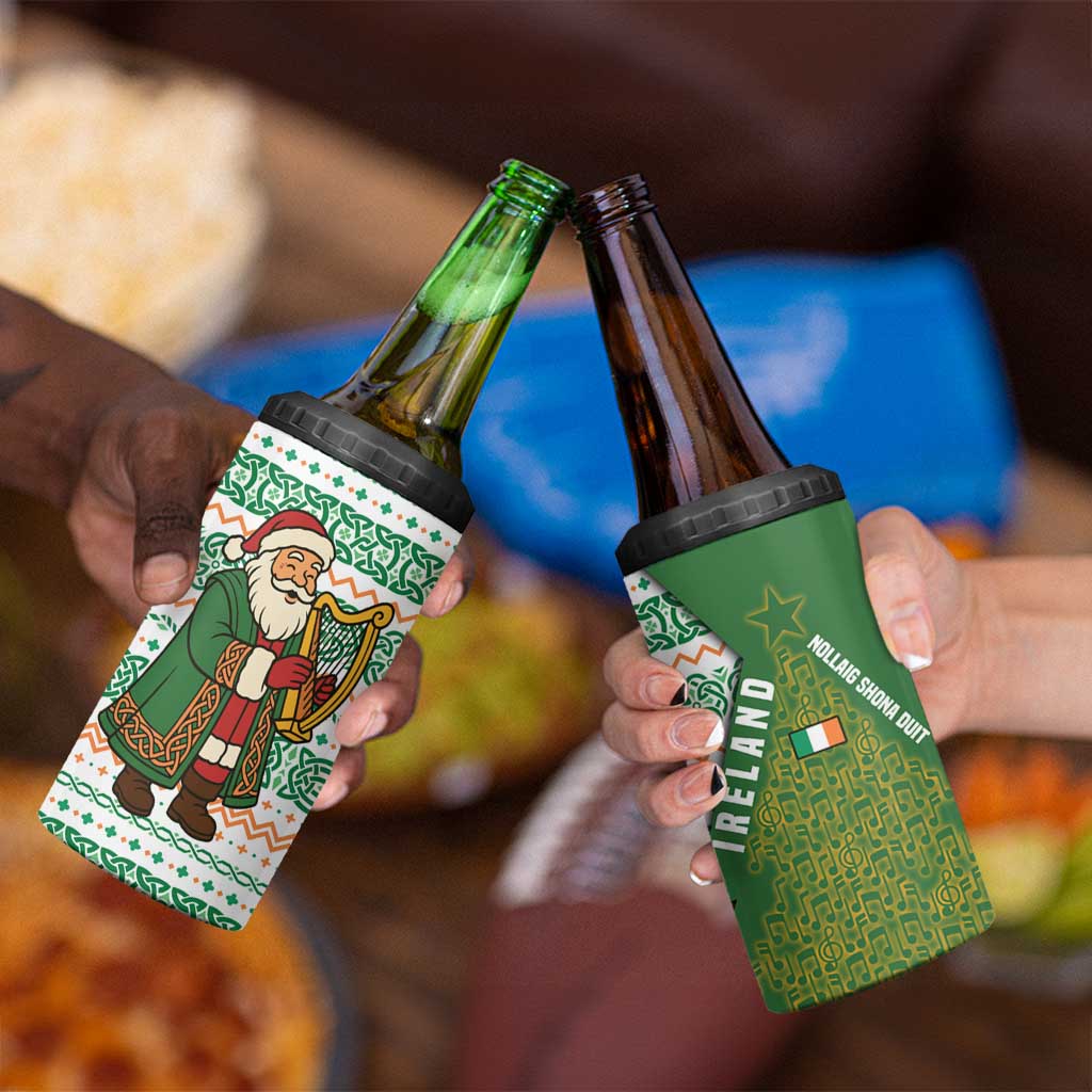 Ireland Christmas 4 in 1 Can Cooler Tumbler with Celtic Harp Santa and Green Holiday Pattern - Wonder Print Shop